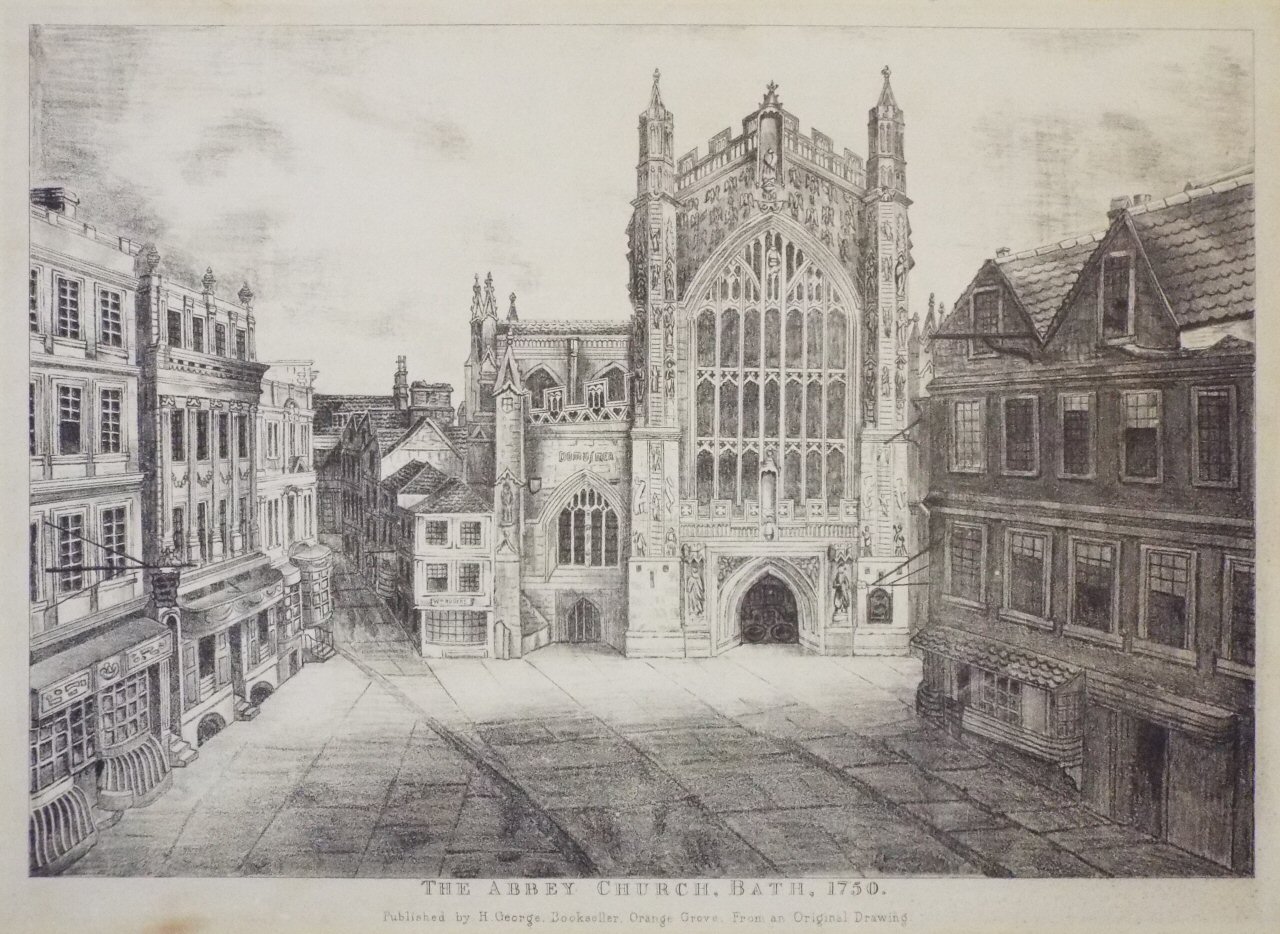 Lithograph - The Abbey Church, Bath, 1750.